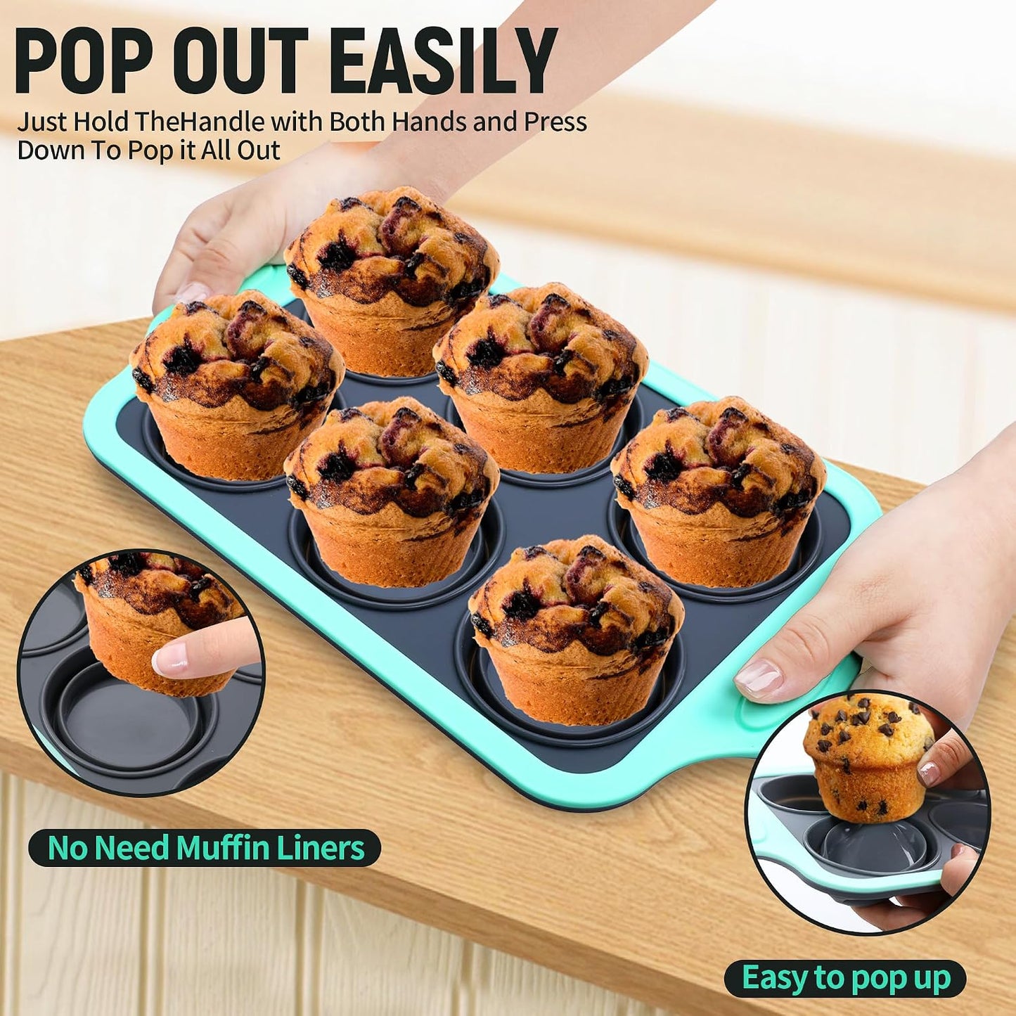 Muffin Pans for Baking 6 Cups, Silicone Foldable Muffin Pan with Metal Frame, Collapsible Cupcake Pan, Egg Bite Molds, Muffin Tin Tray for Baking Homemade Brownies Puddings (2)