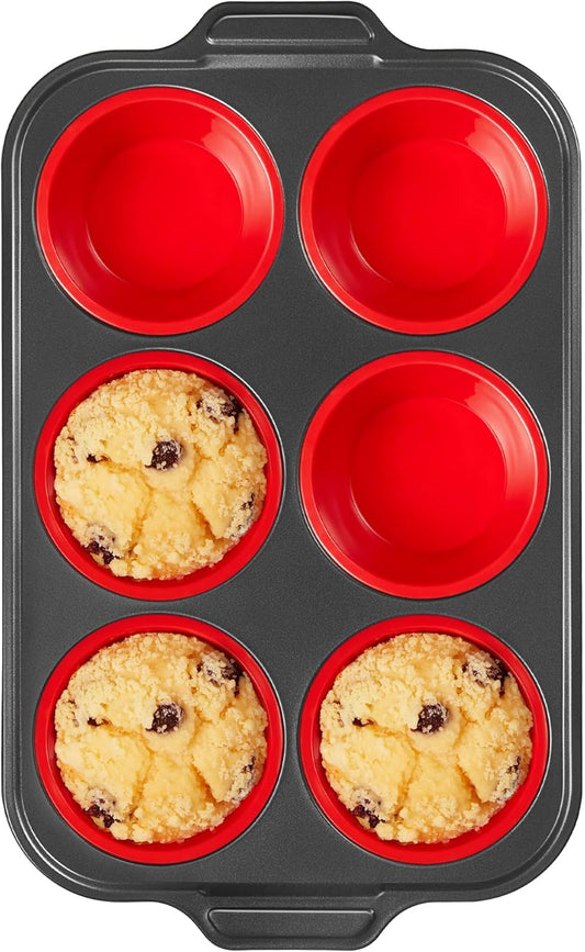 BRONYPRO Silicone Muffin Pans for Baking with Metal Frame, Egg Bite Molds, Cupcake Pans 12 Regular Size, Muffin Tins Easy to Pop Nonstick Non Toxic Bakeware for Oven,Blue