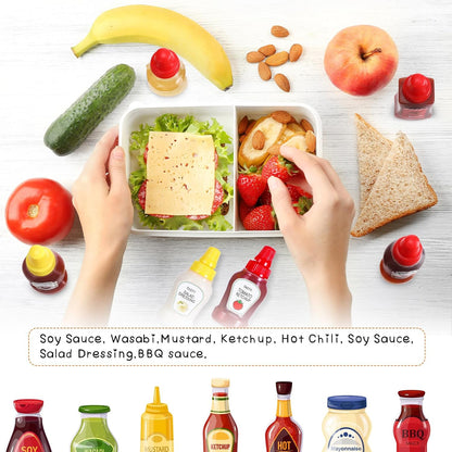 130 Pcs Bento Box Accessories for Kid Including 8 Pcs Plastic Portable Mini Ketchup Bottles 2 Pcs Bear Shaped Condiment Squeeze Bottle 120 Pcs Animal Food Picks for Salad Dressing Soy Sauce
