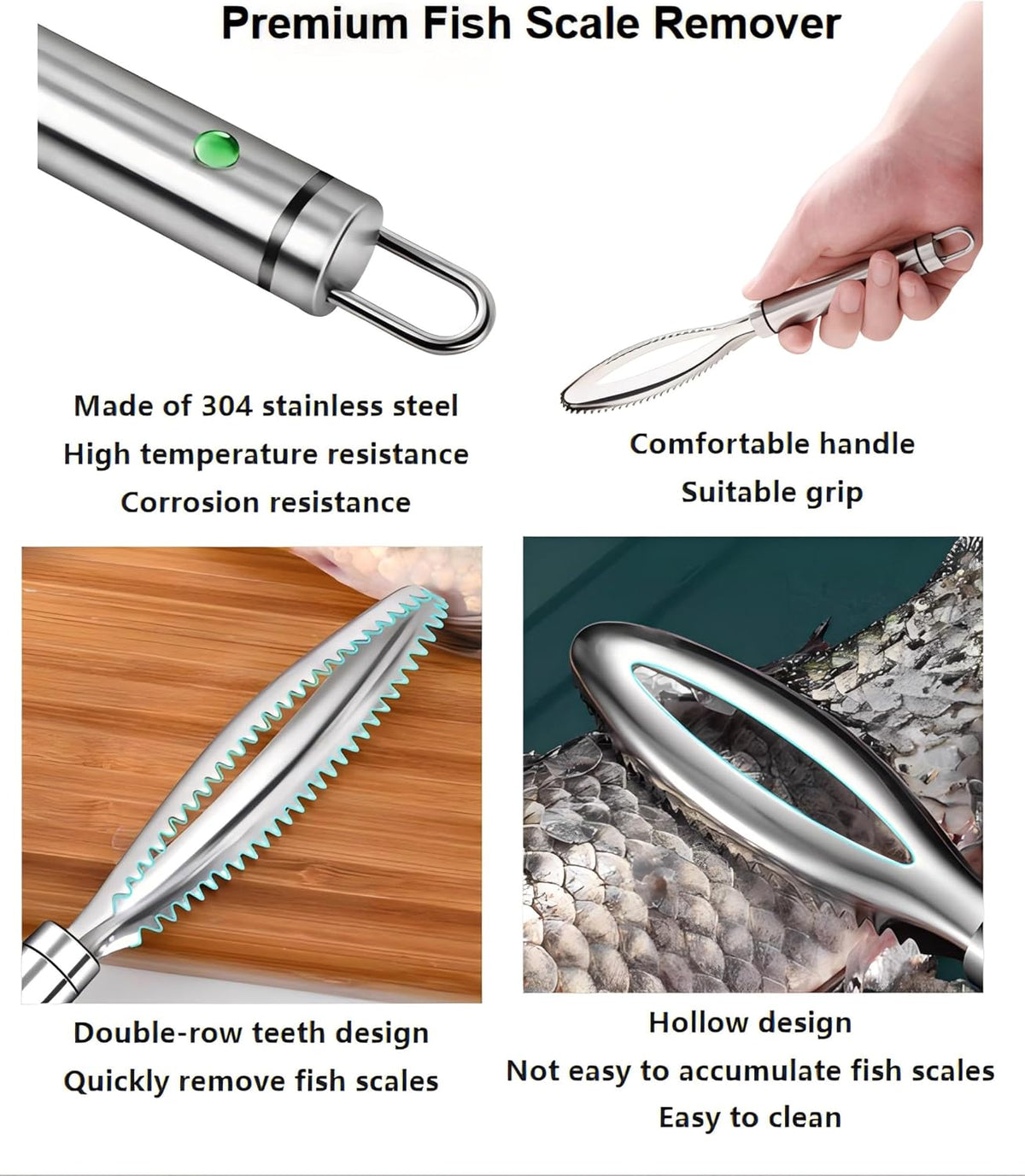 Fish Scale Remover,304 Stainless Steel Fish Scaler Easy Use Fish Descaler Tool,Fish Scaler Remover Lung Remover for Family Kitchen,Easy to Clean Kitchen Tool(9.65 * 1.26in)-SATONBEYI