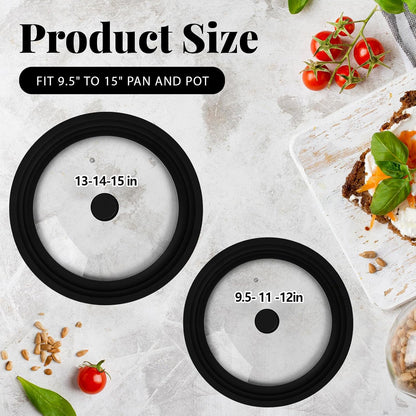 Blushtier 2 Set Universal Lid for Pots, Pans and Skillets, Black