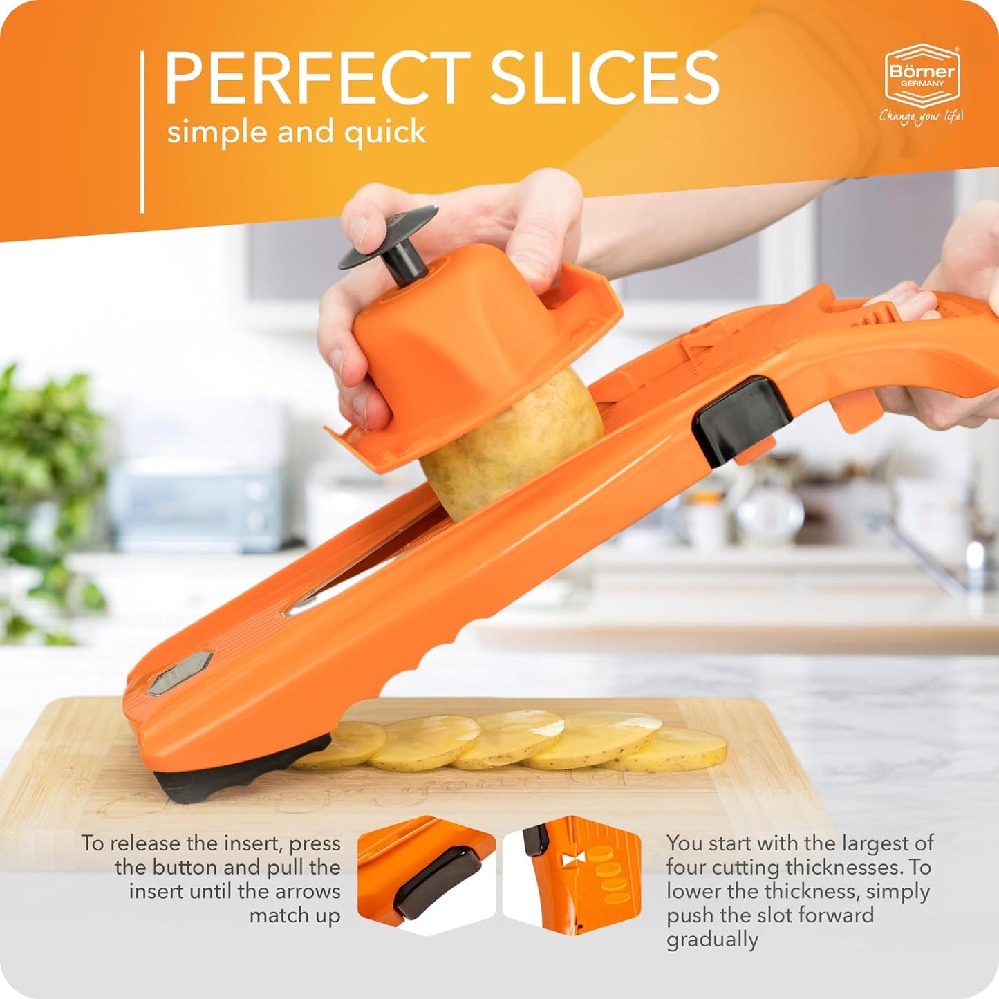 Börner Mandoline Slicer V5 (Basic Set) • Vegetable V-Slicer for Slices in 4 Thickness Settings • Stainless Steel V-Blade • Adjustable Kitchen Slicer for Vegetables & Fruits • Color: Green