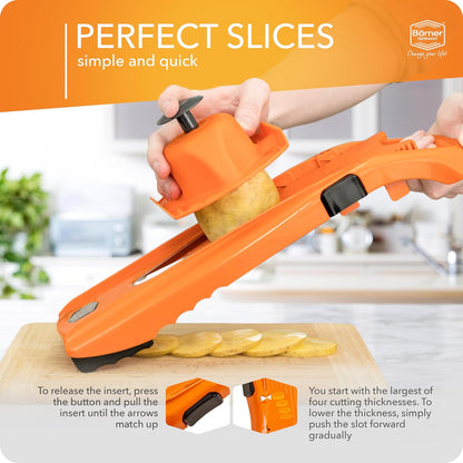 Börner Mandoline Slicer V5 (Basic Set) • Vegetable V-Slicer for Slices in 4 Thickness Settings • Stainless Steel V-Blade • Adjustable Kitchen Slicer for Vegetables & Fruits • Color: Green