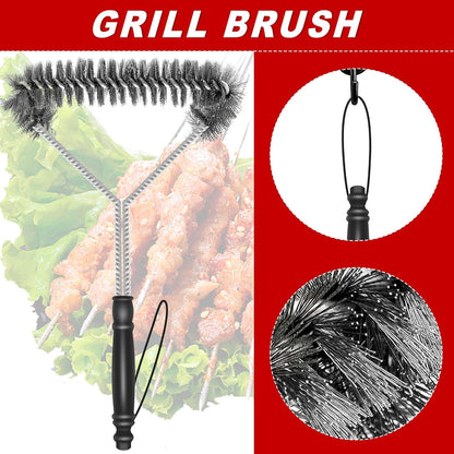 BBQ Master 4-Piece Grill Cleaning Kit, Heavy Duty Wire Brush and Scraper Set with Silicone Basting Brushes, Black and Red, 8.22 Inch Length, for Gas and Charcoal Grills