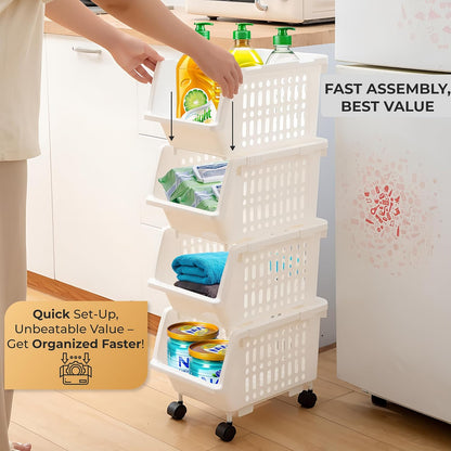 TidyFriend Plastic Stackable Storage Bins Clear - 4 Pack Large Open Front Bins For Toy Organizers and Pantry, Kitchen, Bathroom Essentials