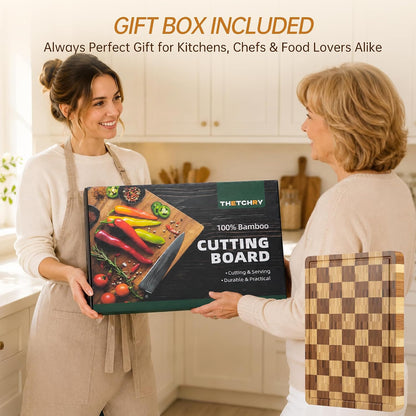 THETCHRY Cutting Boards for Kitchen, Checkered Walnut Wooden Cutting Board