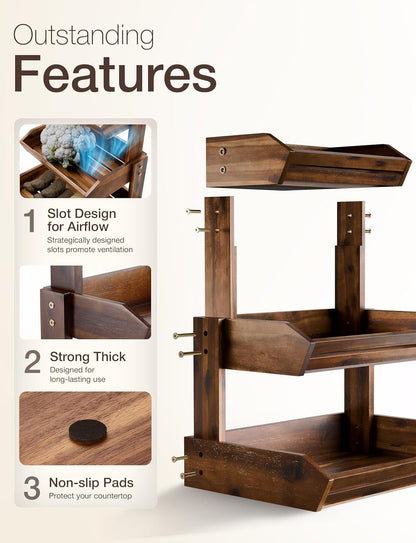 HOLANA Acacia 2 Tier Fruit Basket for Kitchen Counter Organizer – Wooden Fruit Bowl & Wooden Basket for Kitchen Counter Storage, Vegetable & Produce Storage, Snack Organizer for Countertop (Acacia)