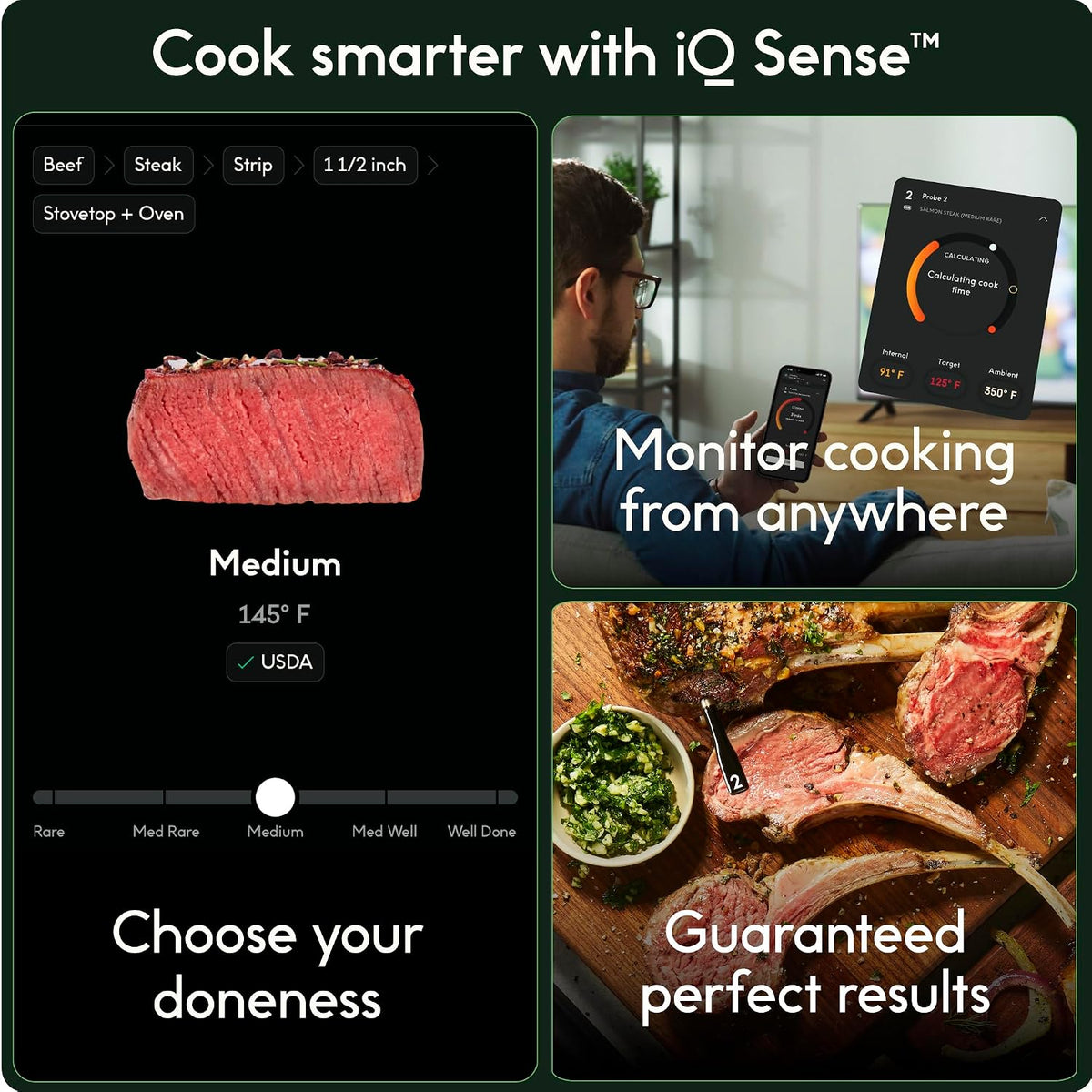 CHEF iQ Sense Smart Wireless Meat Thermometer with Ultra-Thin Probe, Unlimited Range Bluetooth Meat Thermometer, Digital Food Thermometer for Remote Monitoring of BBQ Grill, Oven, Smoker, Air Fryer