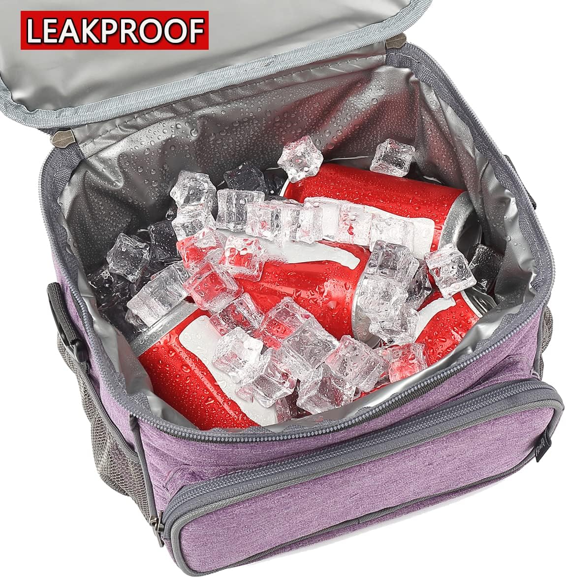 FlowFly Insulated Reusable Lunch Bag Adult Large Lunch Box for Women and Men with Adjustable Shoulder Strap,Front Zipper Pocket and Dual Large Mesh Side Pockets,Cherry - Colors B