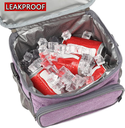 FlowFly Insulated Reusable Lunch Bag Adult Large Lunch Box for Women and Men with Adjustable Shoulder Strap,Front Zipper Pocket and Dual Large Mesh Side Pockets,Cherry - Colors B