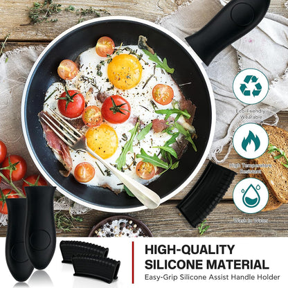 6 Pcs Silicone Pot Holders Set Cast Iron Handle Cover Heat Resistant Pot Handle Covers Potholder Non Slip Reusable Pan Sleeve for Frying Pan Kitchen Supplies (Black)
