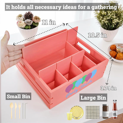 Utensil Holder for Party Farmhouse Crate Look - White Napkin Paper Plate Dispenser for Countertop - Silverware Caddy for Plate, Cup, Fork, Spoon - Flatware Box Organizer for Outdoor Camping Picnic