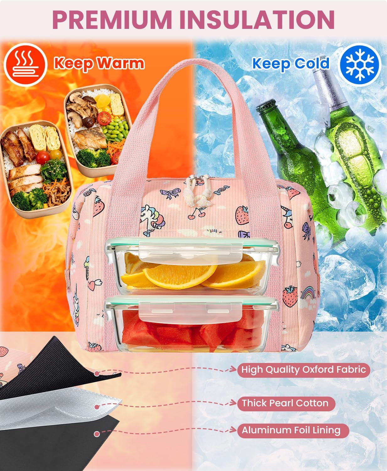 HowFly Lunch Bag Women Lunch Box for Women Cute Corduroy Insulated Lunch Bag Adult Large Cooler Lunch Tote Bags for Work Picnic Beach, Blue