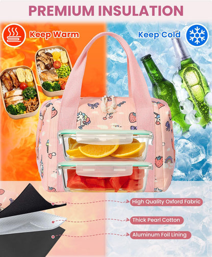 HowFly Lunch Bag Women Lunch Box for Women Cute Corduroy Insulated Lunch Bag Adult Large Cooler Lunch Tote Bags for Work Picnic Beach, Blue
