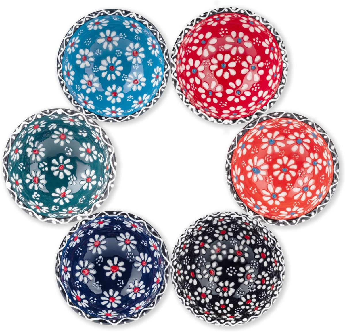 Ceramic Small Dipping Bowls Set of 6, 3.5 Oz Soy Sauce Dish, Handmade Charcuterie, Colorful Pinch, Dishwasher & Microwave Safe, 3.2'' Mini (SULTAN'S GARDEN)