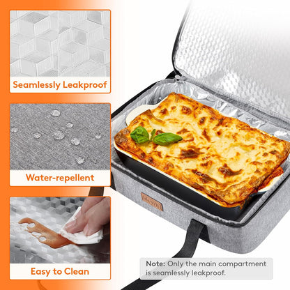 Lifewit Insulated Double Decker Casserole Carrier, Expandable Lasagna Lugger Tote Bag for Hot or Cold Food, Fits 9" x 13" Baking Dish for Potluck Parties, Picnic and Cookouts, Grey-Geometric