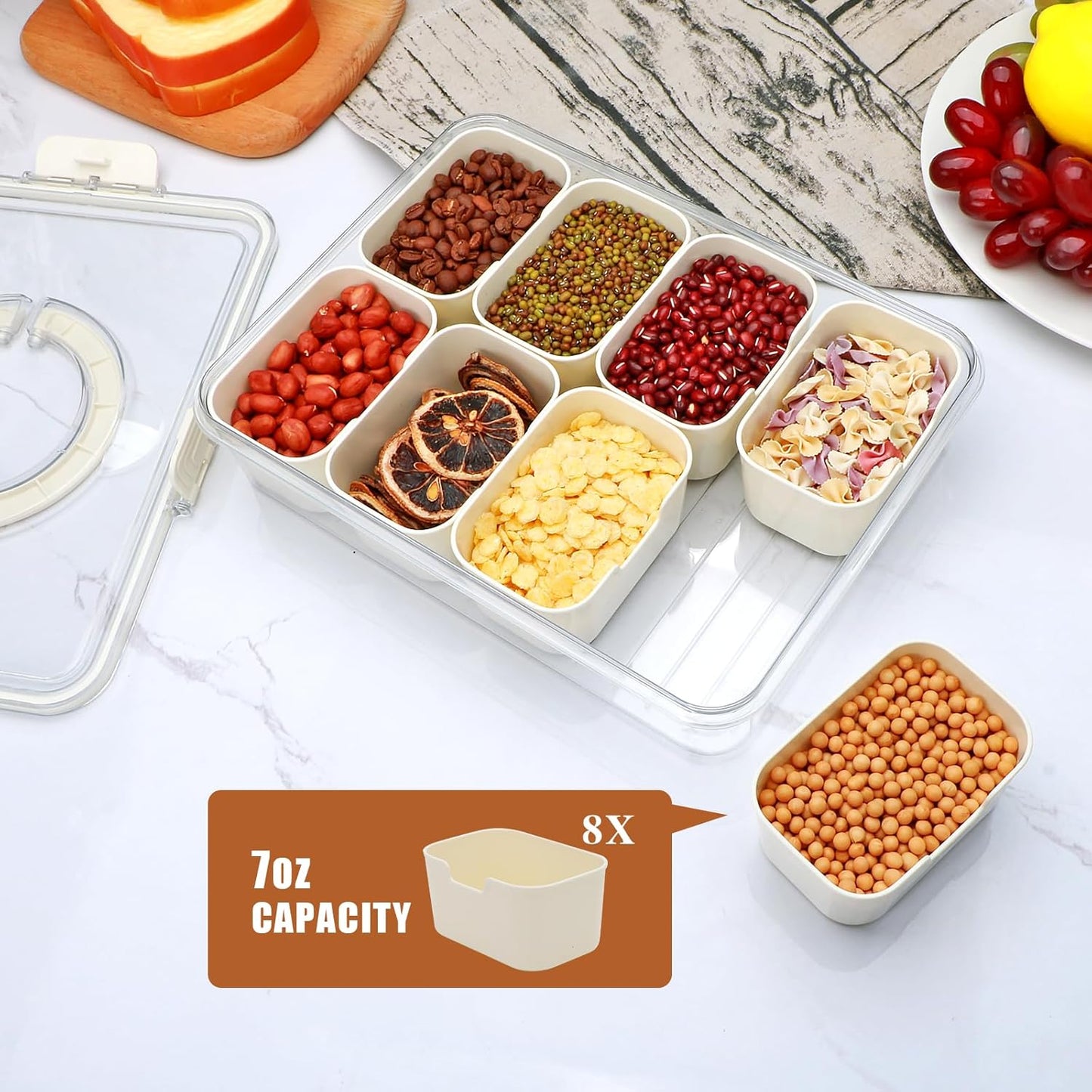 Reusable Divided Serving Tray with Lid,Snack Tray with Lid and Handle for Portable Snack Platters, Fruit Platters,Clear Snack Containers Ideal for Travel,Picnic,Party,2 Pcs