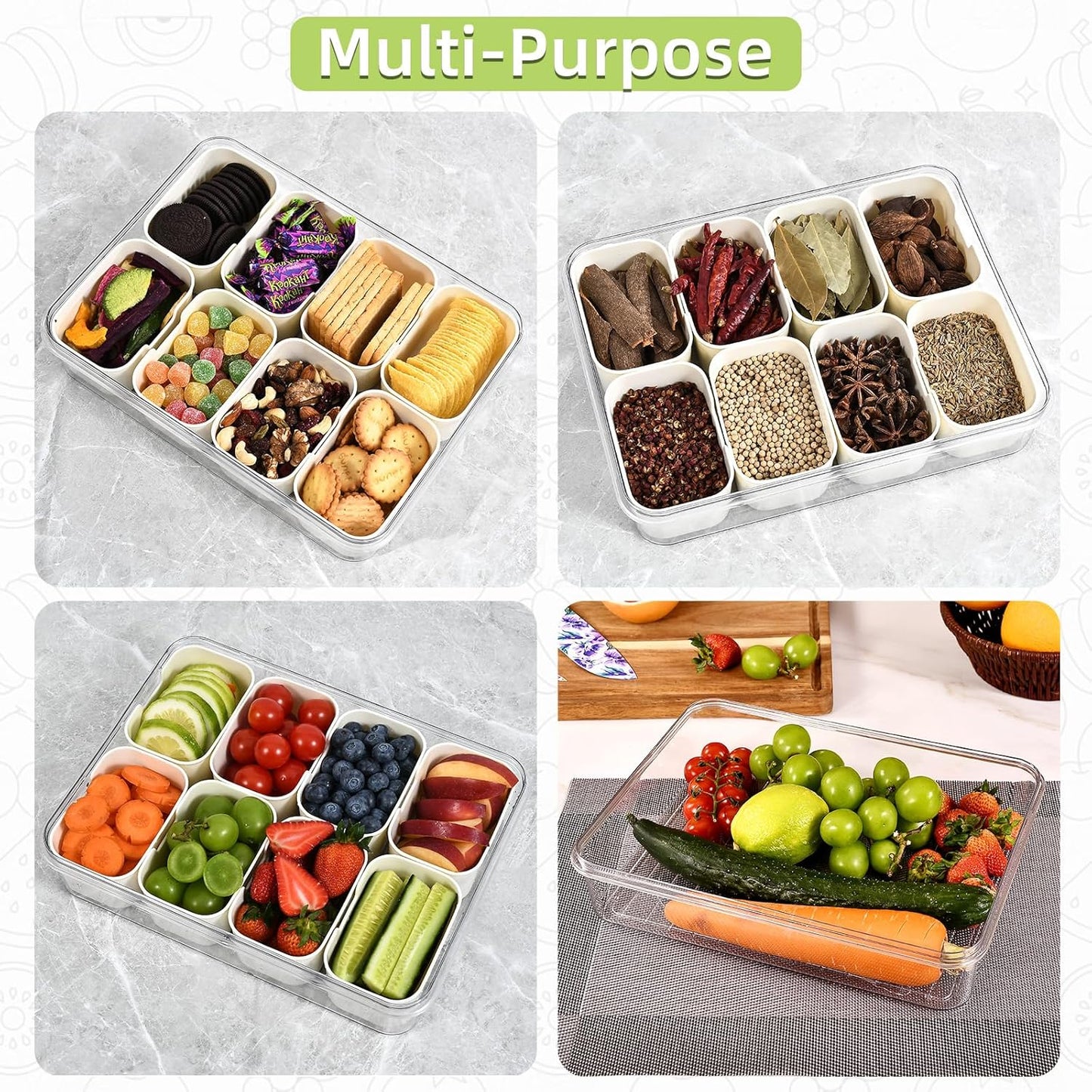 UPTRUST Divided Serving Tray with Lid and Handle - Snackle Box Charcuterie Container for Portable Snack Platters - Clear Organizer for Candy, Fruits, Nuts - Perfect for Party, Entertaining