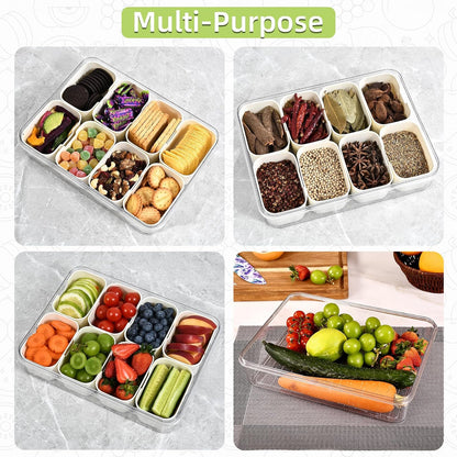 UPTRUST Divided Serving Tray with Lid and Handle - Snackle Box Charcuterie Container for Portable Snack Platters - Clear Organizer for Candy, Fruits, Nuts - Perfect for Party, Entertaining