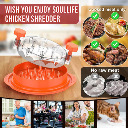 SoulLife Chicken Shredder 8 Inches, Chicken Shredder Tool Twist for Pork Beef Chicken, Meat Shredder, Clear Lid, Ergonomic Handle, Strong Anti-slip, BPA Free, Easy to Clean, Dishwasher Safe (Black)