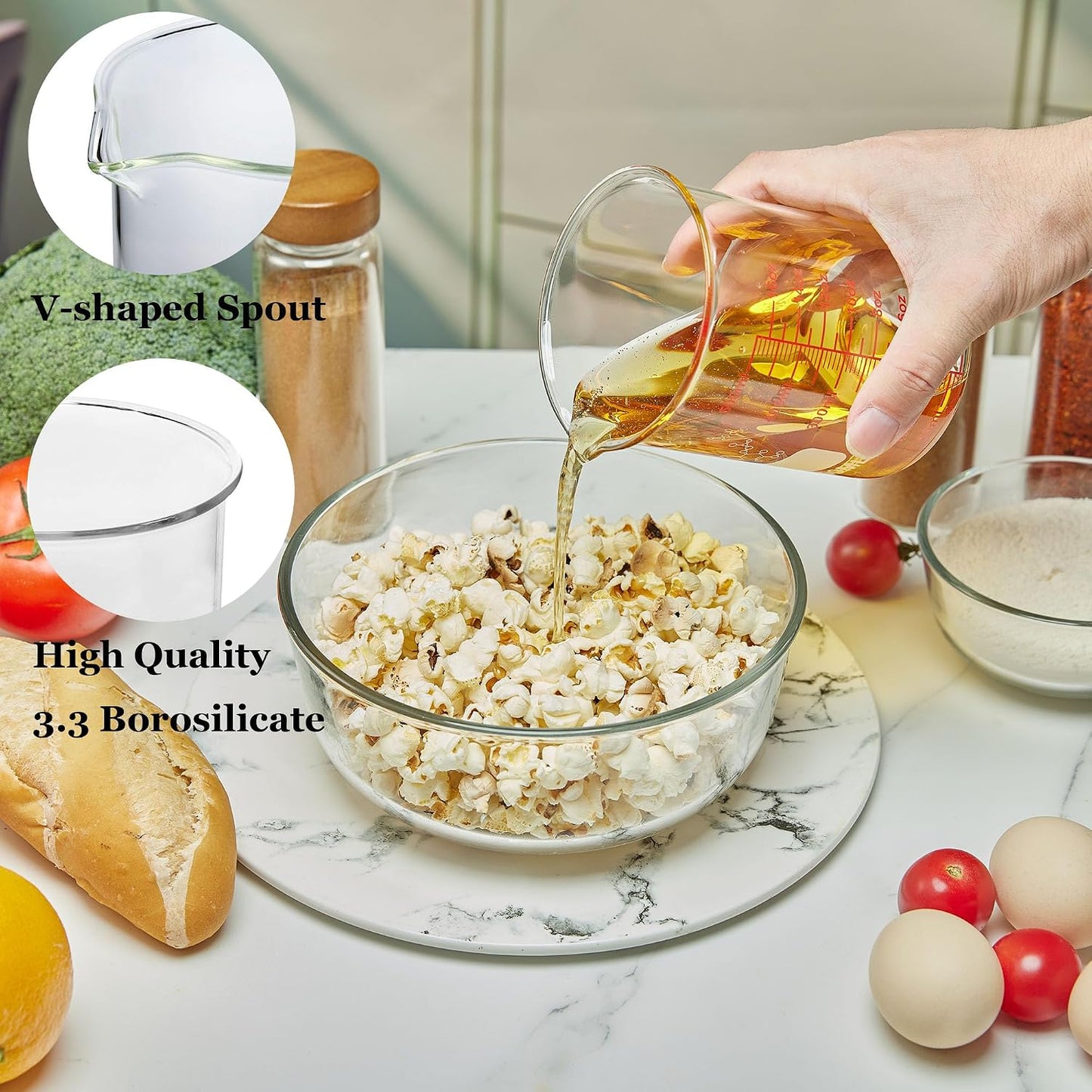 Ackers Mini Glass Measuring Beaker Set, Borosilicate, 2oz 4oz 8oz Measuring Cups