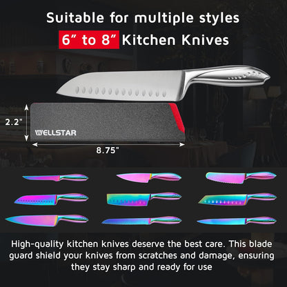WELLSTAR Knife Edge Guards 8 Inch, Universal Blade Covers, BPA Free ABS Protective Blade Sheaths, Non-Scratch Felt Lining Kitchen Knives Covers (Knives not included)