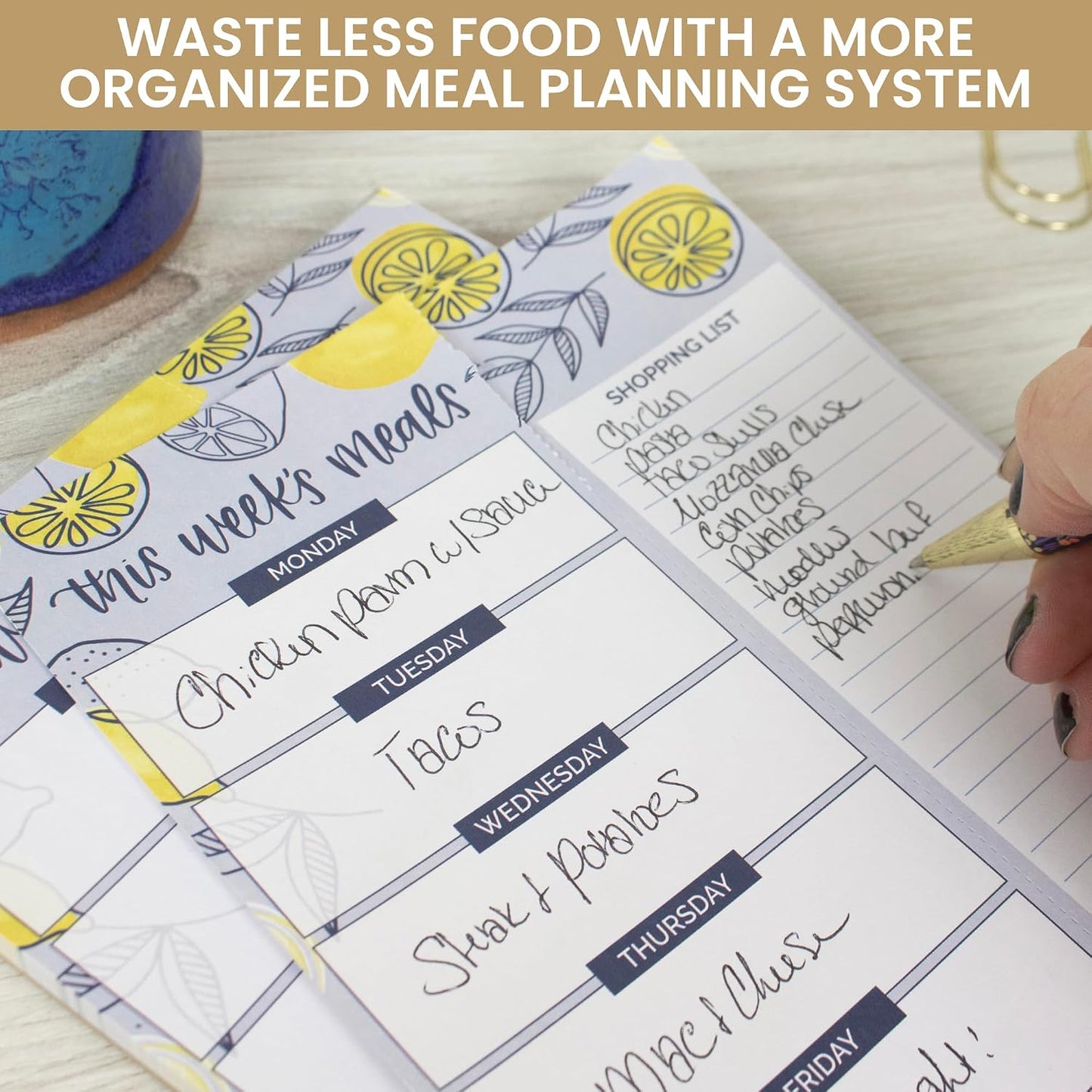 bloom daily planners Weekly Meal Planning Pad - Magnetic Hanging Refrigerator Menu Planner with Tear-Off Sheets & Perforated Grocery Shopping Lists - 6” x 9” (Grey & Pink)