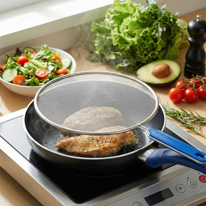 8.3 Inch Grease Splatter Guard for Frying Pan, Stainless Steel Grease Screen with Grip Handle, Ultra Fine Mesh Prevents Oil Splatters for Frying Pan