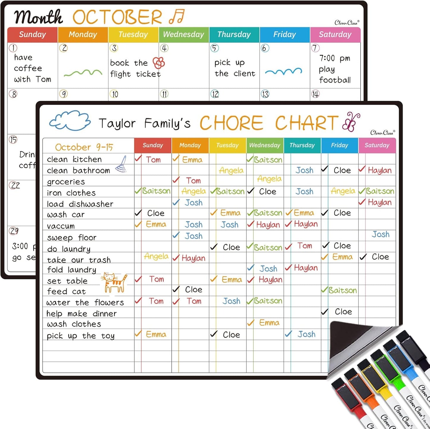 Magnetic Dry Erase List Board - 6.5"x8.5" Weekly, Daily, 2 List Boards for Fridge - 6 Extra Fine Point Markers Included - Shipped Flat
