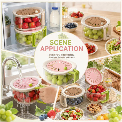 Fruit Vegetable Washing Bowl with Strainer and Lid, Multifunctional Portable Colander, Berry Lettuce Storage Container for Fridge Refrigerator Kitchen Organization, BPA‑Free Food‑Safe Drain Container
