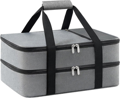 Insulated Casserole Carrier for Hot or Cold Food,Pie Carrier Bag Lunch Tote for Potluck Parties/Picnic/Cookouts, Fits 9"x13" Baking Dish,Grey