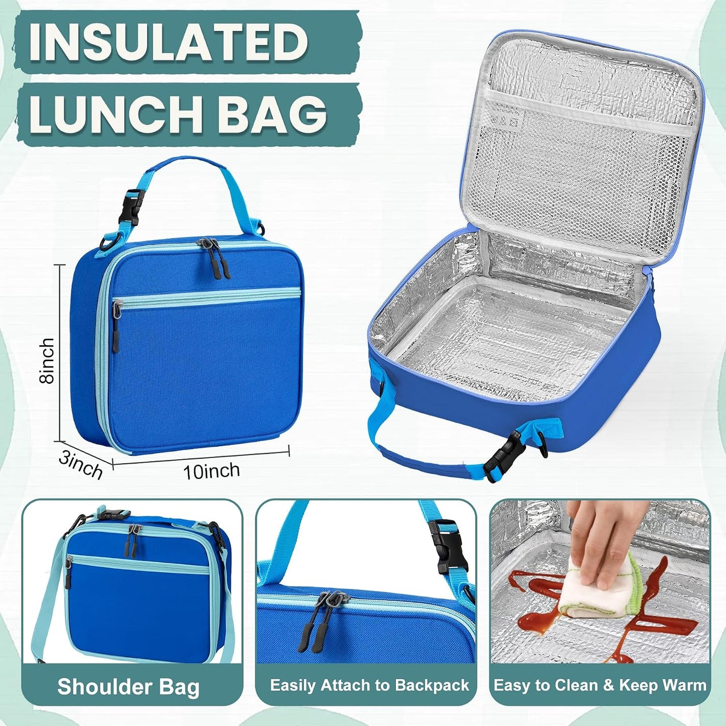 PIQUEBAR Bento Lunch Box for Kids with Thermo Ice Pack Lunch Food Container Insulated Bag, 18oz Plastic Sport Water Bottle for Kid Girls Boys