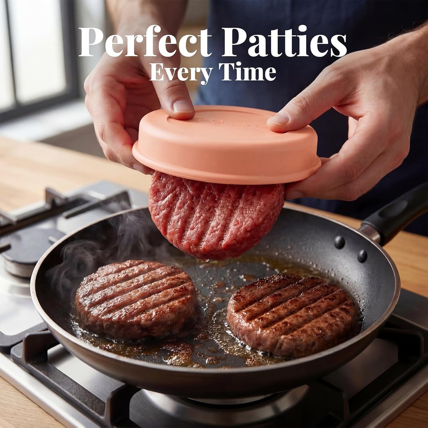 Silicone Burger Patty Mold Set with Lid, Nonstick Burger Press for 1/4 lb Patties, Food-Grade Patty Maker for Beef, Chicken & Veggie Burgers, Food Freezer Container, 4 Pack