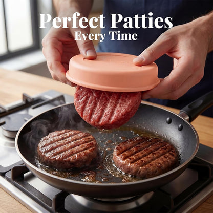 Silicone Burger Patty Mold Set with Lid, Nonstick Burger Press for 1/4 lb Patties, Food-Grade Patty Maker for Beef, Chicken & Veggie Burgers, Food Freezer Container, 4 Pack
