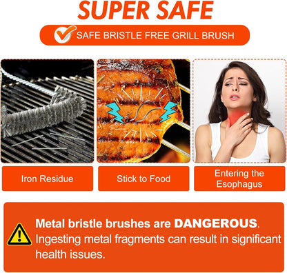 Grill Brush Bristle Free for Outdoor Grill Steam Grill Cleaning Brush Replaceable Head Safe BBQ Cleaner Brush with Durable Scraper for Cast Iron or Stainless-Steel Grates Griddle Scrubber