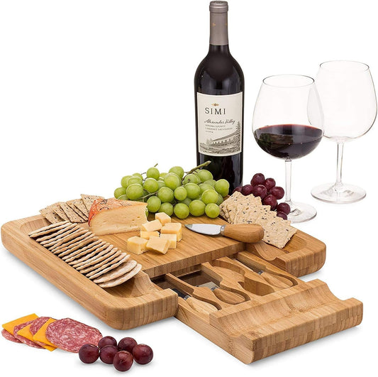 Charcuterie Board Gift Set, Bamboo Cheese Board With Cutlery, Includes Stainless Steel Serving Utensils, Cheese Platter and Serving Tray, Suitable for Wedding, Gift for Couples, and Housewarming Gifts