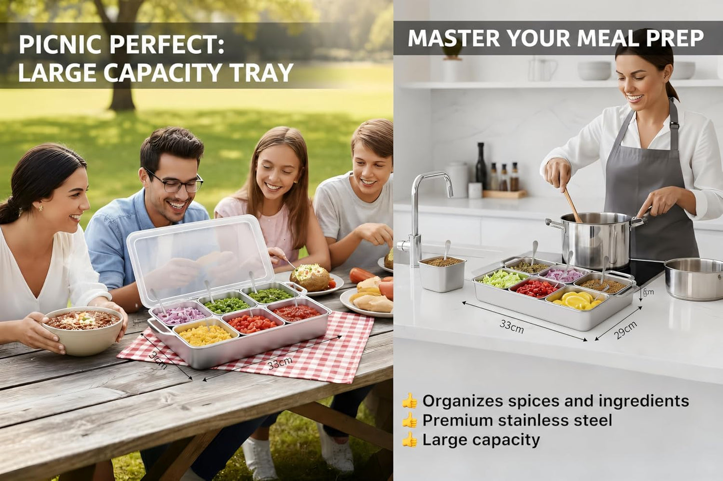 Stainless Steel Yakumi Pan, Yakumi Pans, Yakumi Mise En Place, Mise En Place Containers, Japanese Food Container, Condiment Containers, Multi Compartment Food Containers (8 Compartment)
