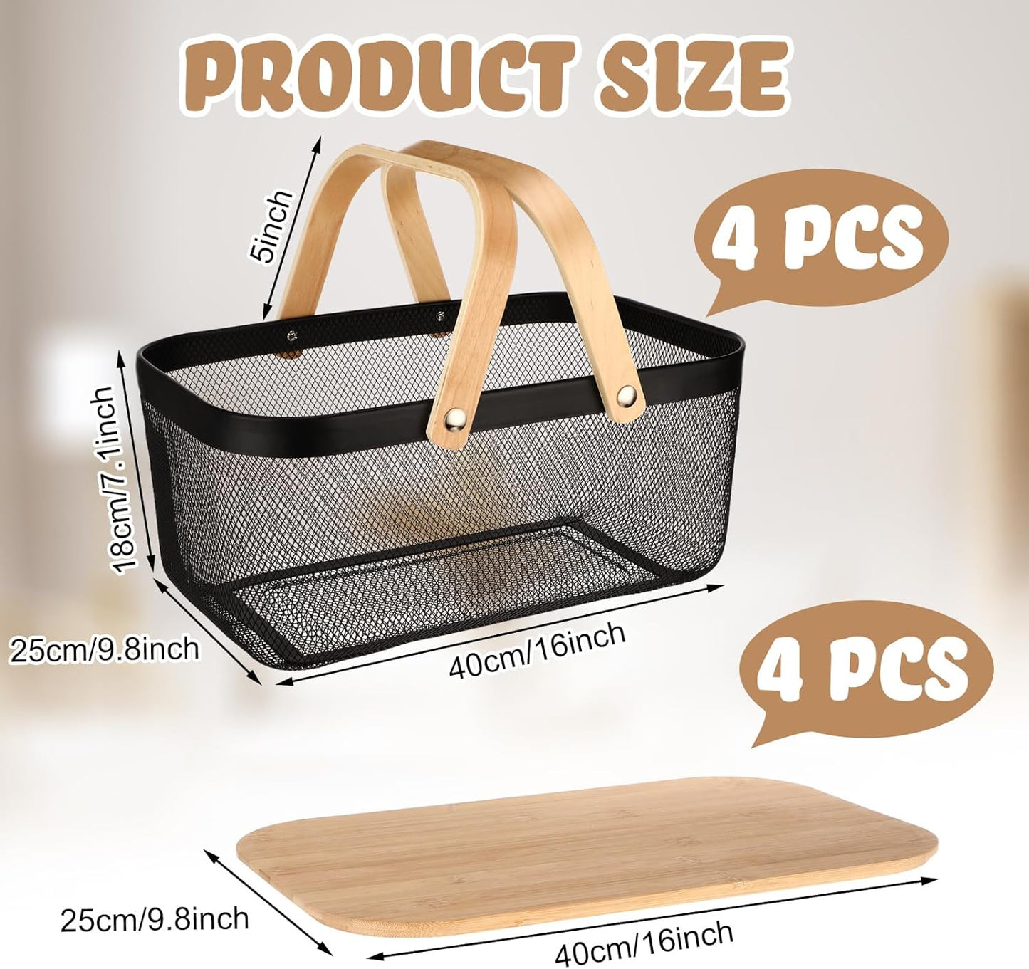 Jingmore 4 Pcs Metal Mesh Baskets with Lid, Stackable for Storage, Prevents Fruit Flies for Vegetable Fruit Kitchen Cabinet Picking Gathering Pantry Harvest Garden(16 Inch,Black)