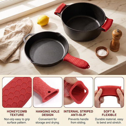 3 Pack Silicone Cast Iron Skillet Handle Cover, Heat Resistant Pan Grip
