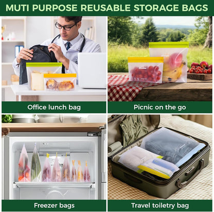 SPLF 10 Pack Stand-Up Reusable Quart Freezer Bags Dishwasher Safe, Extra Thick Leakproof 1 Quart Food Storage Bags, BPA Free Bags for Meal Prep, Sandwich, Snack, Fridge Organization