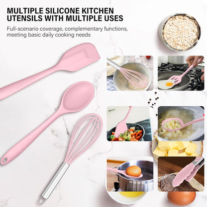 HaWare 11 PCS Silicone Cooking Utensils Set, Heat Resistant Kitchen Utensils with Holder, Food-grade Spatula Sets for Nonstick Cookware, Kitchen Tools Gadgets Include Fish Turner, Spoon (Black)