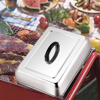Leonyo 13 x 9 Inch Rectangular Basting Cover Set of 2, Stainless Steel Cheese Melting Dome Lid with Adjustable Vent Heavy Duty for Outdoor&Indoor Flat Top Griddle Accessories Teppanyaki BBQ Grilling