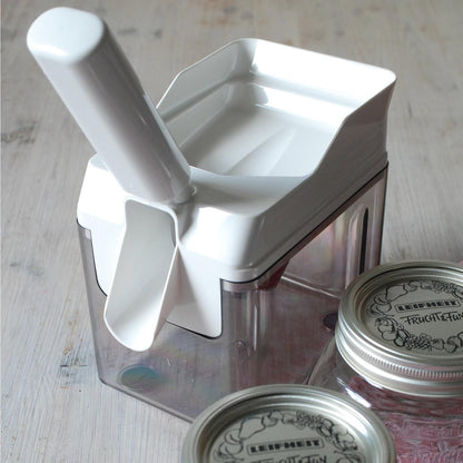Leifheit Cherry Stoner Remover – Stainless Steel Plunger Pits 25 Lbs/Hour, Easy-Clean Container, Dishwasher Safe, Ideal for Pies, Canning, Snacking, German Design, Replacement Parts – White