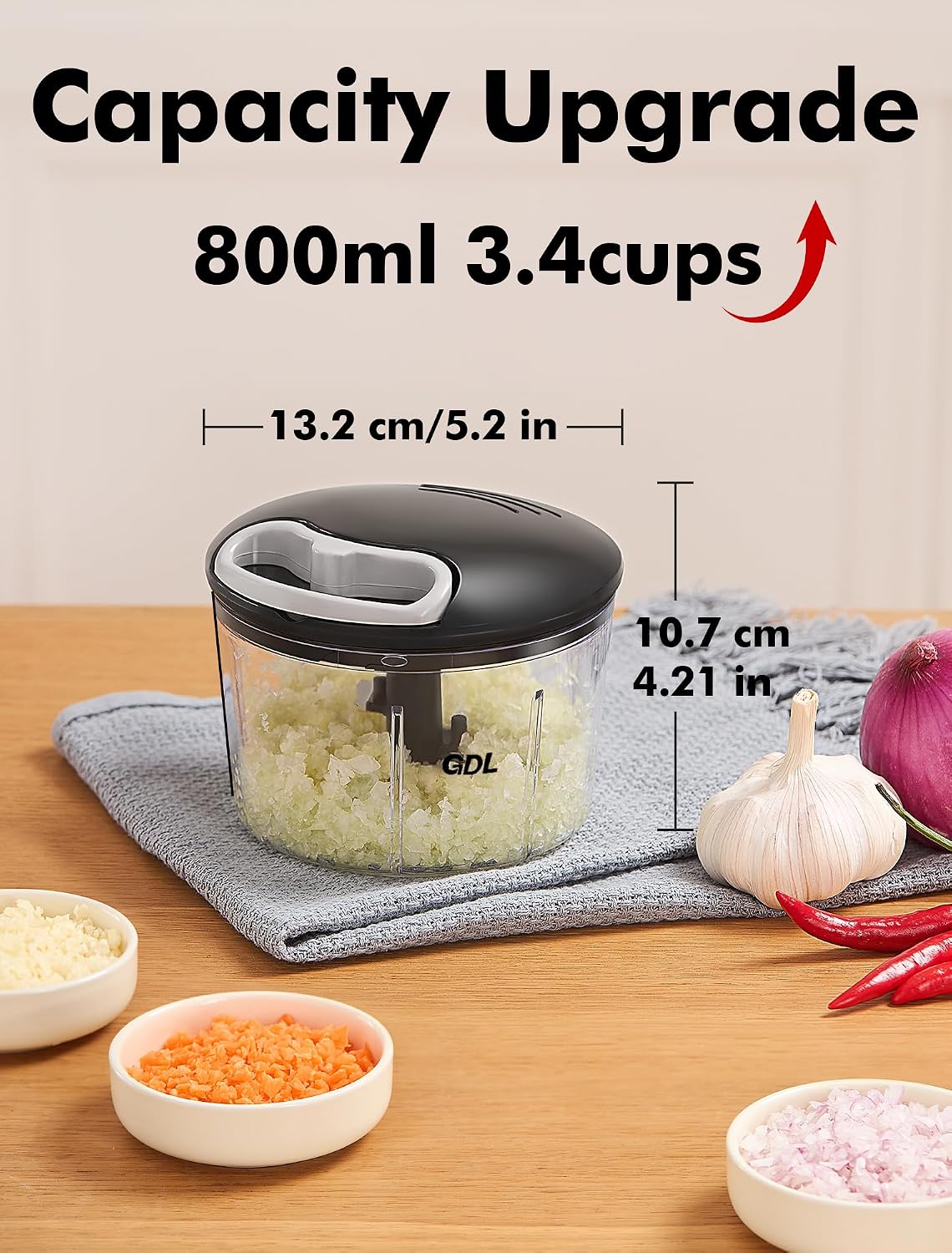 GDL Food Chopper, Vegetable Chopper, Pull String Onion Chopper Dicer, 800ML