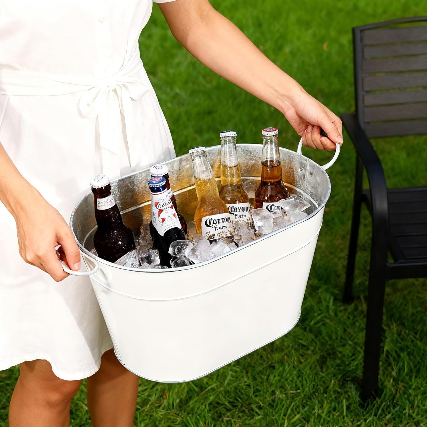 2PCS Beverage Tub Large Ice Bucket For Parties, Thick Metal Galvanized Tub Drink Buckets, Beverage Bucket with Handles, Drink Bucket for Indoor & Outdoor Party (Sliver)