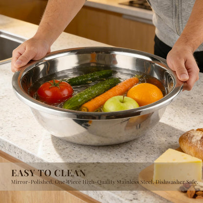 Mixing Bowls Set of 3 Stainless Steel, 7.9″ 10.2″ 14.2″ Metal Bowls for Baking Dough Salad Kitchen