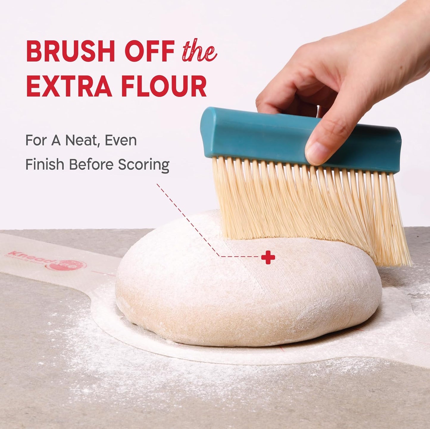 KneadAce Dough Scraper & Baker’s Brush Set. Stainless Steel Bench Scraper & Flour Cleaning Brush. Kitchen Tool for Pastry, Sourdough and Baking Prep Bread Dough Cutter, Gift For Bakers (White/Red)