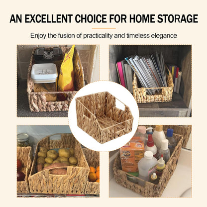 Pantry Baskets for Organizing, Wicker Basket with Built-in Handles, Handwoven Wicker Storage Baskets, Natural Water Hyacinth Storage Baskets,for Bedroom Shelves Bathroom Laundry Room or Kitchen(1PACK)