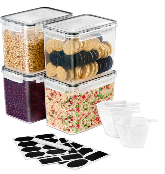 Sorbus Food Storage Containers - Pack of 4 - Air Tight, Four-Way Snap Lids Keeps Food Fresh - Store Cereal, Pasta, Flour, Nuts, Candy - Durable Plastic Kitchen Pantry Bins