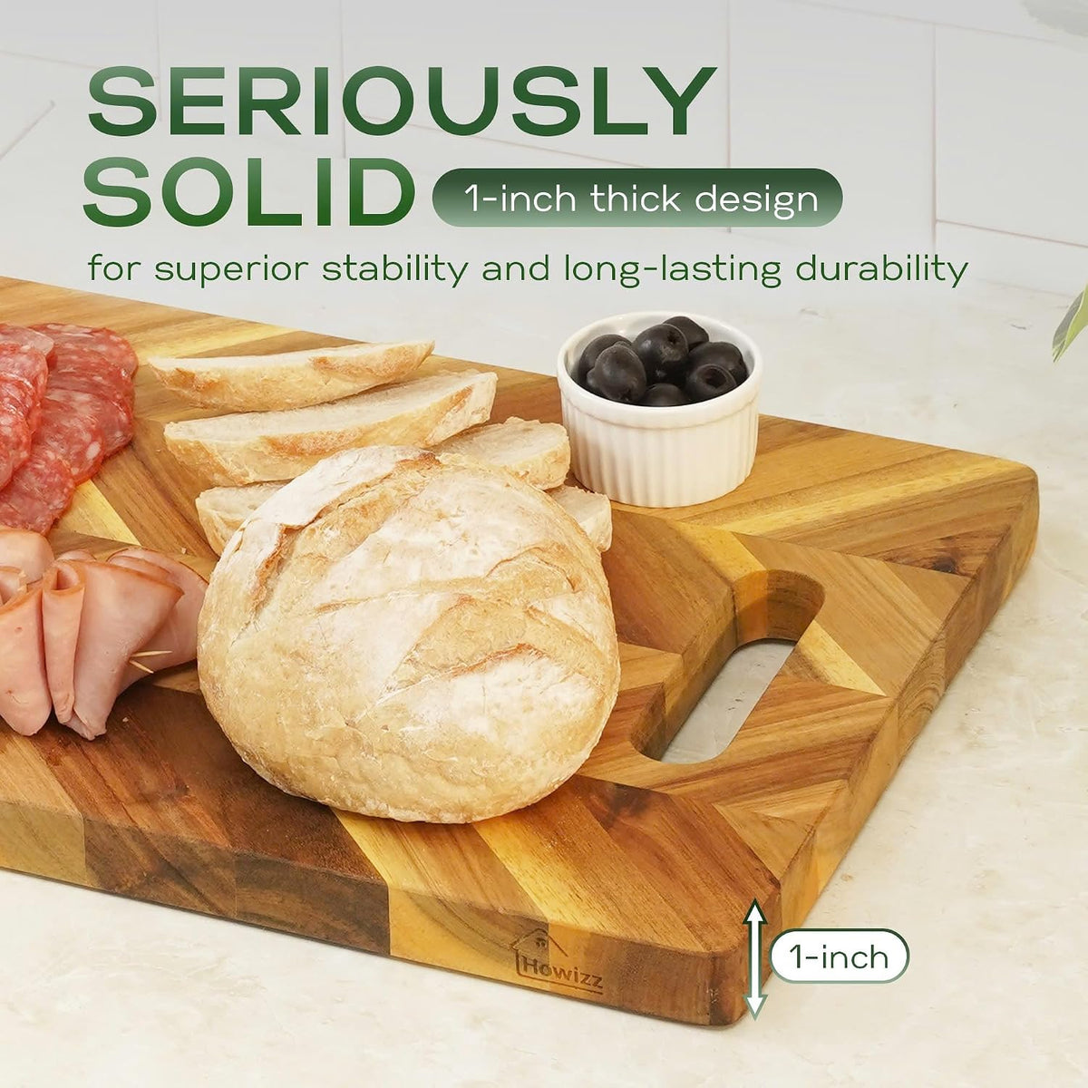 Solid Acacia Wood 20"x15" Large Cutting Board Butcher Block
